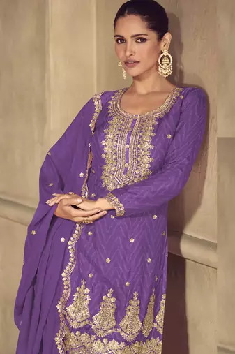 Violet real chinon digital print Palazzo suit
