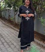 Black Embroidered South Cotton Kurta and Pant Set