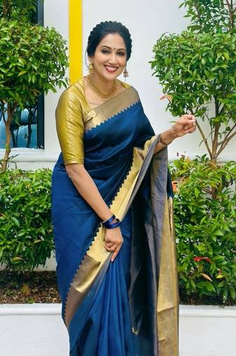 Blue color silk blend saree with blouse