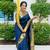 Blue color silk blend saree with blouse