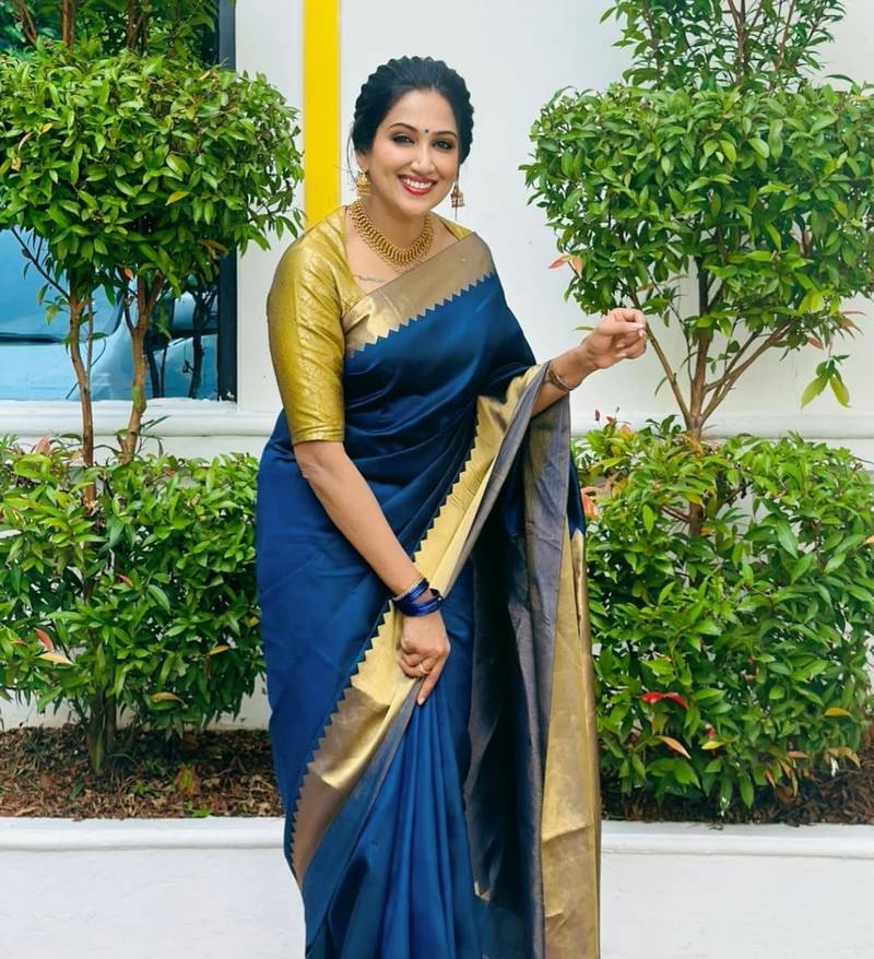 Blue color silk blend saree with blouse