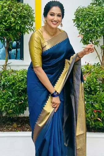 Blue color silk blend saree with blouse