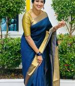 Blue color silk blend saree with blouse