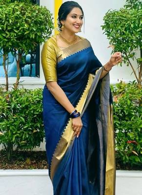 Blue color silk blend saree with blouse 2