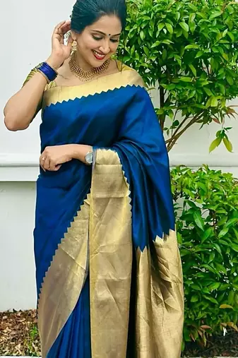 Blue color silk blend saree with blouse