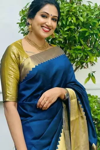 Blue color silk blend saree with blouse