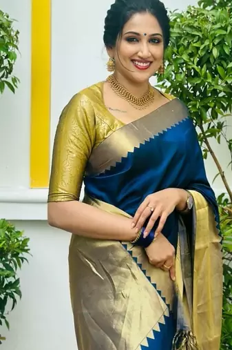 Blue color silk blend saree with blouse