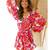 Bold bloom floral printed midi dress in pink – heavy crepe, full sleeves, v-neck