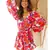 Bold bloom floral printed midi dress in pink     heavy crepe, full sleeves, v-neck