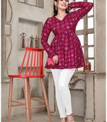 Pink printed v-neck long sleeve top in delta silk     everyday wear