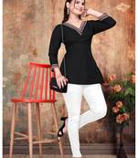 Stylish black printed rayon v-neck 3/4 sleeve top for women
