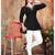 Stylish black printed rayon v-neck 3/4 sleeve top for women