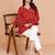 Vibrant red-orange digital printed delta silk v-neck full sleeve top for women