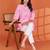 Trendy pink printed cotton blend round neck 3/4 sleeve top for women