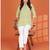 Chic light green printed cotton blend round neck 3/4 sleeve top for women