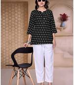 Black printed cotton blend top with 3/4 sleeves     everyday comfort wear