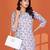 Stylish grey printed cotton blend round neck 3/4 sleeve top for women