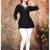 Stylish black printed rayon v-neck 3/4 sleeve top for women