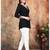Stylish black printed rayon v-neck 3/4 sleeve top for women