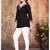 Stylish black printed rayon v-neck 3/4 sleeve top for women
