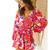 Bold bloom floral printed midi dress in pink – heavy crepe, full sleeves, v-neck