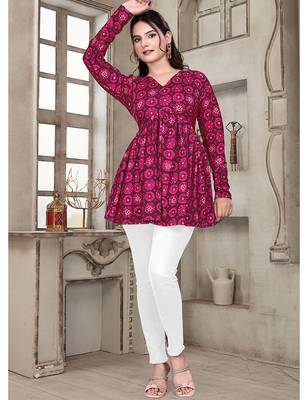 Pink printed v-neck long sleeve top in delta silk     everyday wear 4