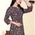 Stylish navy blue printed cotton blend round neck 3/4 sleeve top for women