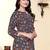 Stylish navy blue printed cotton blend round neck 3/4 sleeve top for women
