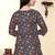 Stylish navy blue printed cotton blend round neck 3/4 sleeve top for women