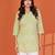 Chic light green printed cotton blend round neck 3/4 sleeve top for women