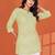Chic light green printed cotton blend round neck 3/4 sleeve top for women