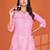 Trendy pink printed cotton blend round neck 3/4 sleeve top for women