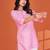 Trendy pink printed cotton blend round neck 3/4 sleeve top for women