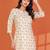 Elegant olive green printed cotton blend round neck 3/4 sleeve top for women