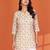 Elegant olive green printed cotton blend round neck 3/4 sleeve top for women