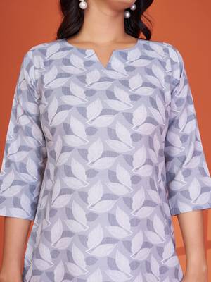 Stylish grey printed cotton blend round neck 3/4 sleeve top for women 2