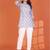 Stylish grey printed cotton blend round neck 3/4 sleeve top for women