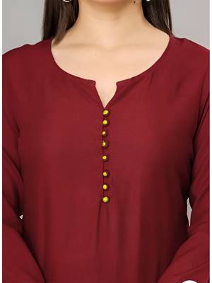 Maroon solid roman silk regular top with 3/4 sleeves 5