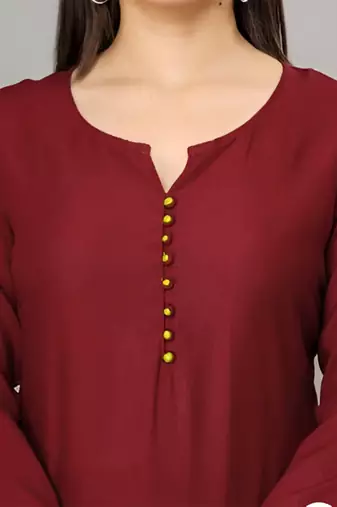 Maroon solid roman silk regular top with 3/4 sleeves