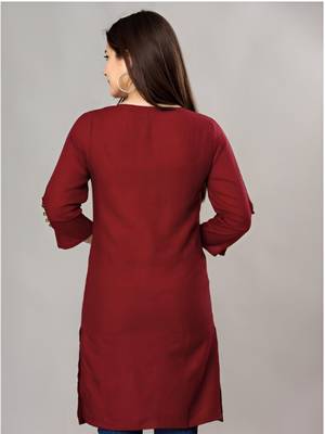 Maroon solid roman silk regular top with 3/4 sleeves 6