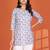 Stylish grey printed cotton blend round neck 3/4 sleeve top for women
