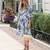 Blue floral puff sleeve fit & flare mini dress with square neck