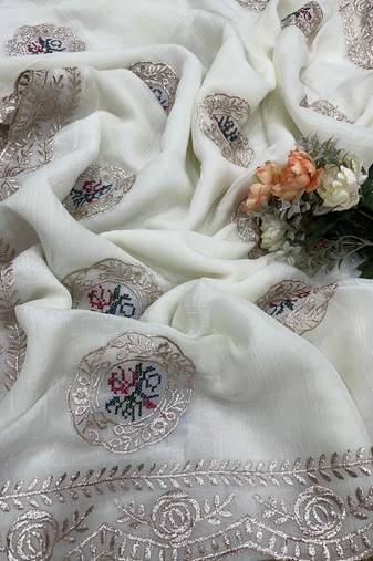White embroidery Work Saree 