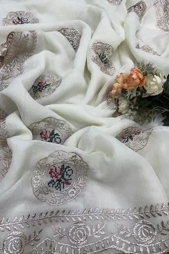 White embroidery Work Saree 