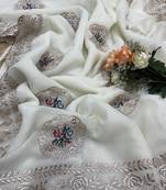 White embroidery Work Saree 