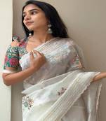 White embroidery Work Saree 