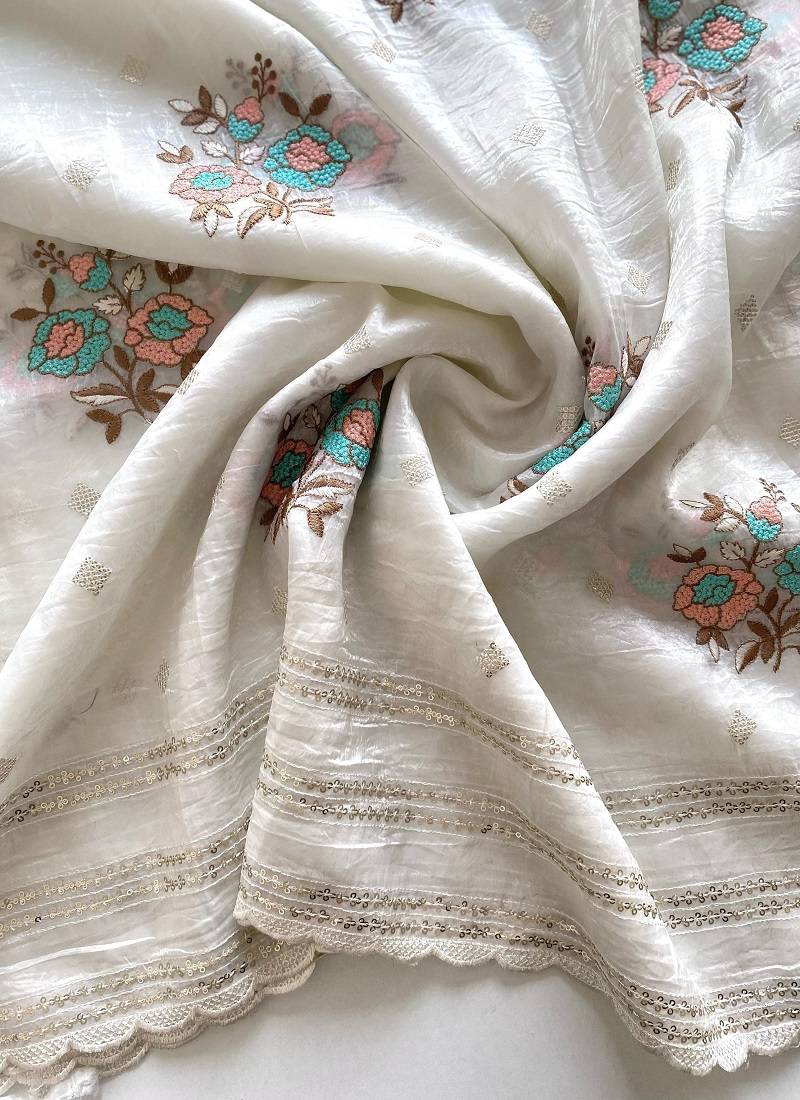 White embroidery Work Saree 
