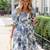 Blue floral puff sleeve fit & flare mini dress with square neck
