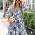 Blue floral puff sleeve fit & flare mini dress with square neck