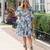 Blue floral puff sleeve fit & flare mini dress with square neck
